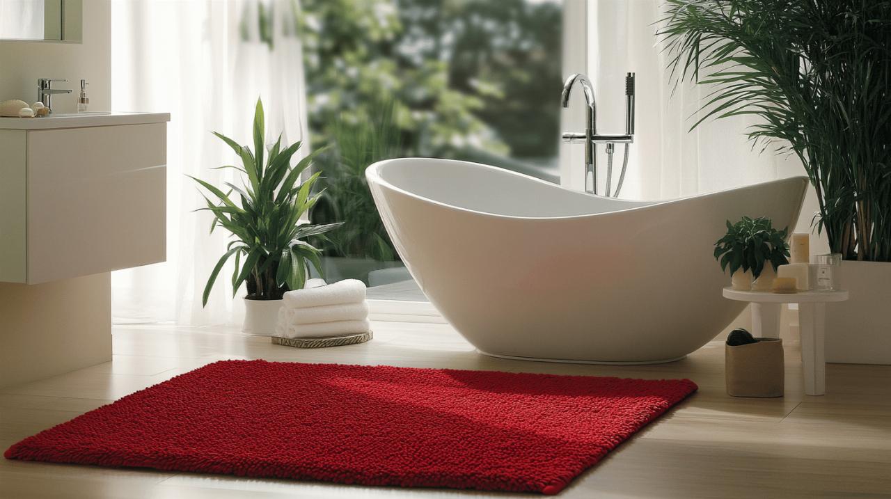 Quelle matiere choisir pour votre tapis salle de bain rouge : guide comparatif